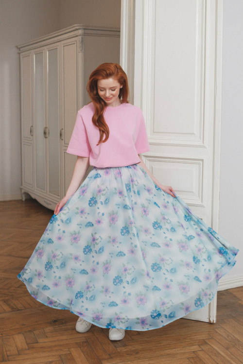 Printed chiffon skirt - Blue floral