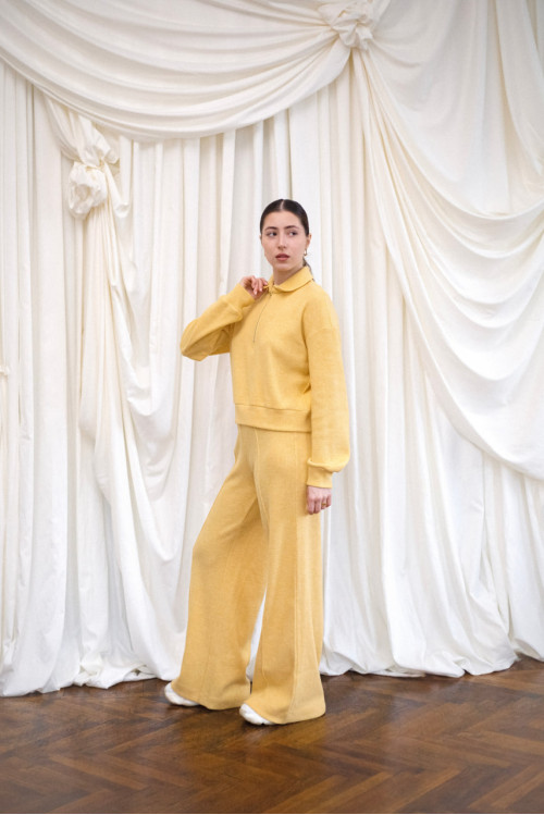 Angora zip-up jacket - Creamy yellow