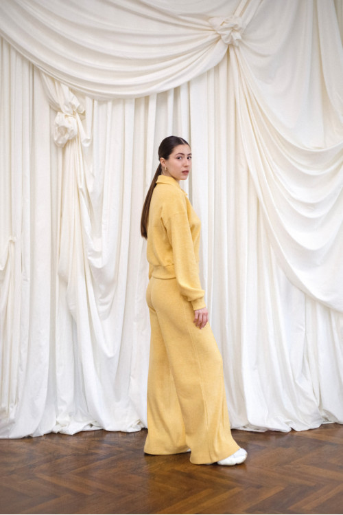 Angora zip-up jacket - Creamy yellow