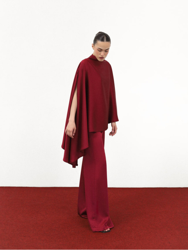 Asymmetrical silk cape