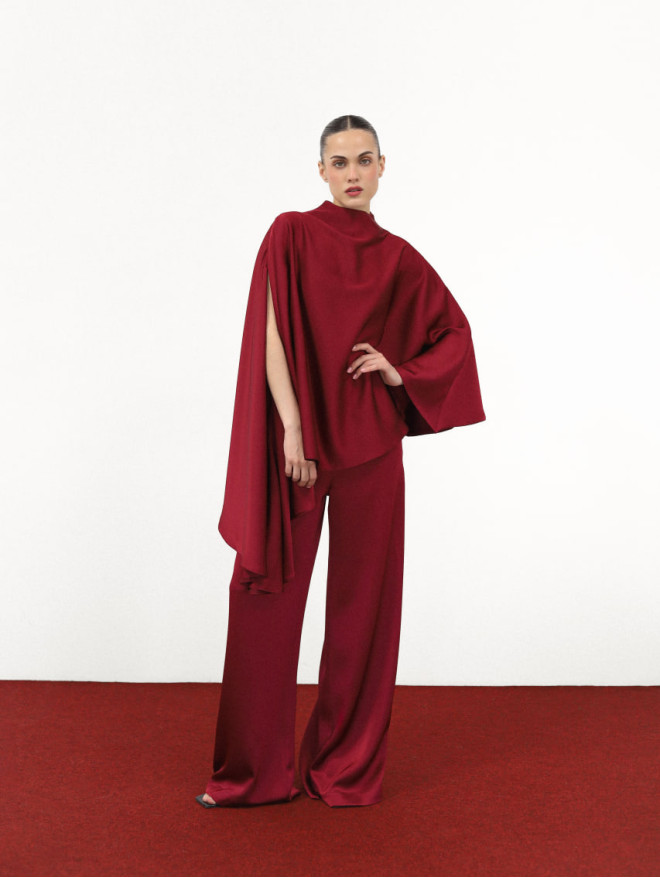 Asymmetrical silk cape