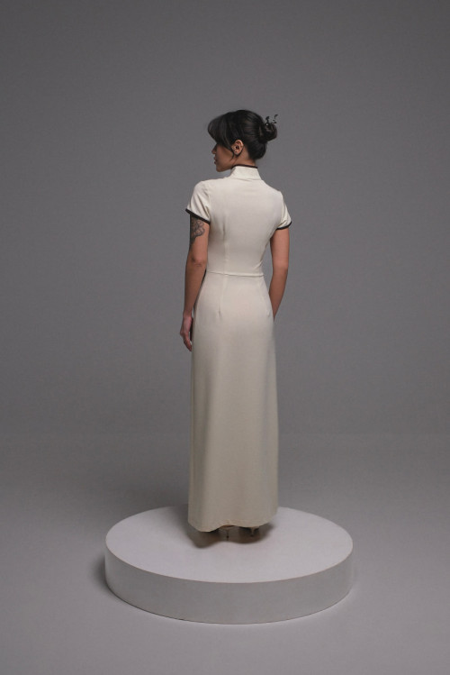 Asian dress - Cream-Chocolate